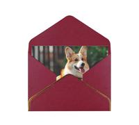 Dog Corgi Luxury Pearl Paper Greeting Card With Gold Border, Blank Inside, With Envelope - Birthday, Wedding, Christmas, Valentine