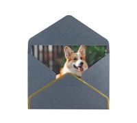 Dog Corgi Luxury Pearl Paper Greeting Card With Gold Border, Blank Inside, With Envelope - Birthday, Wedding, Christmas, Valentine