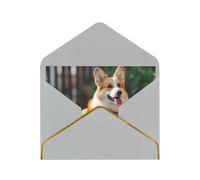 Dog Corgi Luxury Pearl Paper Greeting Card With Gold Border, Blank Inside, With Envelope - Birthday, Wedding, Christmas, Valentine