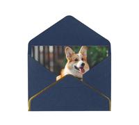 Dog Corgi Luxury Pearl Paper Greeting Card With Gold Border, Blank Inside, With Envelope - Birthday, Wedding, Christmas, Valentine