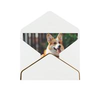Dog Corgi Luxury Pearl Paper Greeting Card With Gold Border, Blank Inside, With Envelope - Birthday, Wedding, Christmas, Valentine