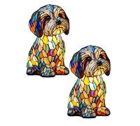 Dog & Corgi & Pug & Shih Tzu Lamps Schnauzer Lamp Dachshund Lamp Stained Glass Dogs Lamps, Series Art Night Light Cute Pet Dogs Themed LED Table Lamps Fun Gift for Dog Lovers (Yellow, 2pcs)