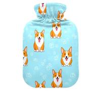 Dog Corgi Puppy Blue Hot Water Bottle with Cover for Pain Relief Bed Warmer for Headaches, 2L
