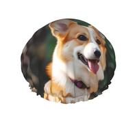 Dog Corgi Shower Cap Reusable Waterproof Shower Bonnet for Women Men Elastic Band Bath Hair Hat Double Layered Washable Bath Cap for All Hairstyles, Travel-Friendly
