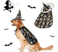 Dog Costume Halloween 2 Pcs Set Pumpkin and Spiderweb Vampire Cape and Wizard Hat Funny Party Cosplay Clothes Black and Gold Apparel for Small Medium and Large Dogs Cats