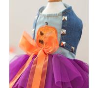 Dog Costume Halloween Sleeveless Dress with Pumpkin and Orange Bow Pet Apparel Funny Carnival Cosplay Dress Up Denim purple tulle skirt Suit Cute Washable Pets Clothes for Small and Med(Size:Small)