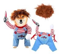 Dog Costumes for Dogs Wig and Knife, Dog Costume Halloween, Dog Terrible Costume, Funny Dog Clothes Doll for Halloween Pet Cosplay Party (M)