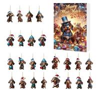Dog Countdown Calendar - Christmas Advent Dachshund Ornament Set, 2D Cute Dog Pendants with Festive Design, Holiday Tree Decoration Kit, December Display for Fireplace Door Window Entryway Party
