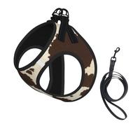 Dog Cow Fur Print Printed Harness And Leash Set,Adjustable,Breathable Soft,Step-In Mesh Pet Vest Harness With Reflective Strip