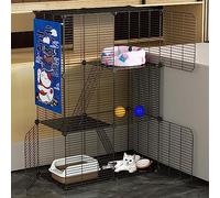 Dog crate, Cat Enclosure, Wire dog cage, DIY cat playpen with litter box and hammock, detachable and foldable, easy to assemble(75 * 39 * 109cm/29 * 15 * 47in(black))