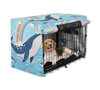 Dog Crate Cover Pets Kennel Covers Rollers Shades Blue Whale Cartoon Waves