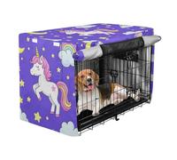 Dog Crate Cover Puppy Wire Cage Cover Dog Crate Protector Cute Cartoon Unicorns Star Purple Peach
