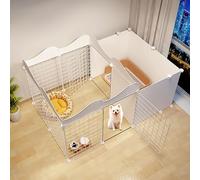 Dog crate, Dog Fence, Indoor Small Cage, One Room and Bathroom, with Toilet Area, Multiple Door Design(127x75x57cm)