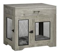 Dog Crate Double-Door Grey Steel Wire & Particle Board 75x80x58cm Medium Indoor