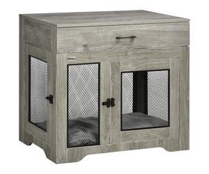 Dog Crate Double-Door Grey Steel Wire & Particle Board 75x80x58cm Medium Indoor