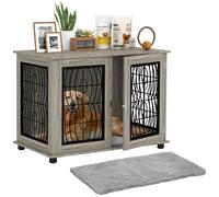 Dog Crate End Table Grey Wood-Effect 100x60x73.5cm Particleboard and Steel w/Pad
