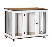 Pawhut Dog Cage Side Table Dog Crate Furniture With Lockable Door, For Large Dogs - White White