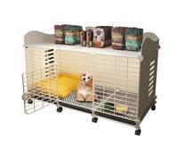 Dog Crate End Table with Wheels & Tray Indoor Dog House Wired Cage Crate Dog Kennels Wire Dogs Kennel for Large/Medium Dog