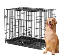 Dog Crate Extra Large Size, Folding Pet Cage, Dog Cage with 2 Doors, Removable Plastic Base Tray-Easy Cleaning (100x60x70cm)