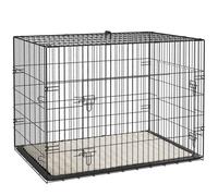 Dog Crate Foldable Black Steel ABS Polyester 60x40x50cm Double Door Tray Cushion