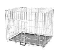 Dog Crate Foldable Galvanised Steel M 76x55x61cm Black Plastic Liner 2 Doors HDX