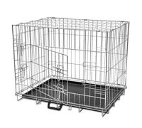 Dog Crate Foldable M Galvanised Steel, Black Plastic Floor, 76x55x61cm w/Handle