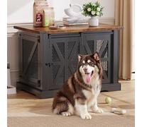 Dog Crate Furniture, 110cm Indoor Dog Crate, Three Door Design with Sliding Door, Anti-Chewing and Anti-Escape, Wooden Dog House for Large and Medium Dogs, Suitable for Bedroom and Living Room, Black