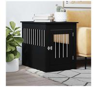 Dog Crate Furniture Black Engineered Wood & Steel 55x80x68cm Lockable End Table