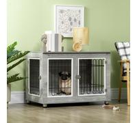 Dog Crate Furniture, Dog Crate End Table w/ Soft Cushion, Double Door PawHut Grey One Size