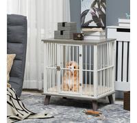 PawHut Dog Crate Furniture, Indoor Dog Kennel Side End Table, 64.5x48x70.5 cm - Grey - Steel, Particle Board, Polyester fabric - 1