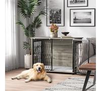 Pawhut Dog Crate Furniture End Table W/ Cushion For Extra Large Dogs In Grey Grey