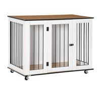 Dog Crate Furniture End Table w/ Lockable Door, for Large Dogs - White Pawhut