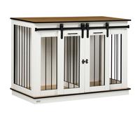 PawHut Dog Crate Furniture Two-Room Double Dog Cage for Large & Small Dogs Steel & MDF White