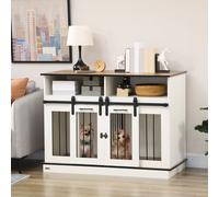 PawHut Dog Crate Furniture for Small and Large Dogs w/Movable Divider, Dog Cage End Table with Shelves, Sliding Doors, 120 x 60 x 88.5cm, White