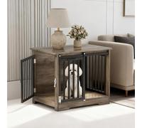 Dog Crate Furniture - Large 81cm Wooden Dog Cage with Sliding Barn Door, Chew-Proof & Lockable Indoor Kennel for Small to Medium Dogs, Dual-Door Design as Side Table (81 x 55 x 68 cm)