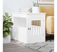 Dog Crate Furniture, White Engineered Wood End Table, 55x80x68 cm, Sturdy Indoor Pet House with Lockable Door, Large Dog Kennel for Living Room, Holds up to 50 kg