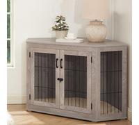 Dog Crate Furniture with Mesh, 2 Doors, Decorative Indoor Dog Kennel End Table, Wooden Design for Stylish Pet Housing