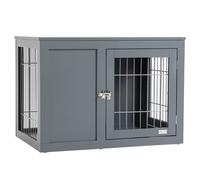 Dog Crate Grey MDF & Steel Two Door Lockable Side Table 59.7x83.3x55.3cm -Small