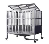 Dog Crate Heavy Duty Stainless Steel Escape Proof Dog Cage Kennel with Toilet for Small Medium Large Dogs, Double Door, with Lock Wheels(95cm/37.4in)