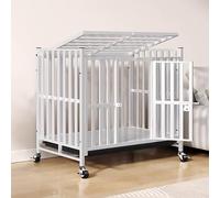 dog crate， Indestructible Dog Crate, Dog Kennel Indoor, Bold and Thickened Dog Villa, Full Tube Plus Beam Design, with Tray and Wheels(95x65x85cm)