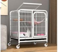 Dog Crate Indoor Cat Cage Double Door Design Skylight and Gate Top Shelf Easy-Clean Tray Bumper Lock - Ideal for Keeping Pets Safe and Secure in Your Home