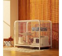 Dog Crate Indoor Cat Cage Double Door Design Skylight and Gate Top Shelf Easy-Clean Tray Bumper Lock - Ideal for Keeping Pets Safe and Secure in Your Home