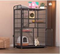 Dog Crate Indoor Cat Cage Double Door Design Skylight and Gate Top Shelf Easy-Clean Tray Bumper Lock - Ideal for Keeping Pets Safe and Secure in Your Home