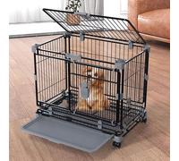 dog crate， Iron Frame Stackable in 2 or 3 Tiers Double Doors Escape-Proof with Spinner Wheels and Tray(Gray,77 cm L x 48 cm W x 61 cm H)