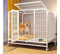 Dog Crate Kennel for Medium Large Dogs, Double Door with Lockable Wheels, Removable Tray, Anxiety Relief for Indoor Use