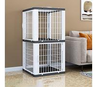 Dog Crate Large Cat Cage crate DIY Pet Playpen Detachable Dense Metal Wire Indoor free combination assembled cat cage double-decker cat villa (Color : Grey, Size : Two)