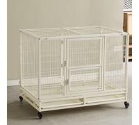 Dog Crate Large Dog Kennel Heavy Duty Indestructible Dog Cage Two Doors with Spinner Wheels and Tray Galvanized Pipe Foldable for Storage Removable Floor(White,110 * 72 * 90cm)