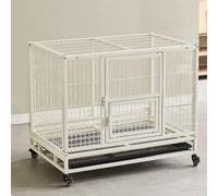 Dog Crate Large Dog Kennel Heavy Duty Indestructible Dog Cage Two Doors with Spinner Wheels and Tray Galvanized Pipe Foldable for Storage Removable Floor(White,95 * 62 * 83cm)