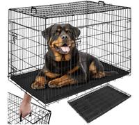 tectake® Foldable Dog Crate with Steel Grid Design, Removable Base Tray for Cleaning & 2 Doors with Double Locking - Portable Cat, Rabbit & Dog Cage with 2 Carry Handles - 121.5 x 75.5 x 80.5 cm