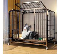 dog crate， Reinforced Dog Crate for Small and Medium Dogs, Metal Square Pipe Dog Kennel, Dog House, with Removable Trays and Lockable Wheels(93x62x82cm)